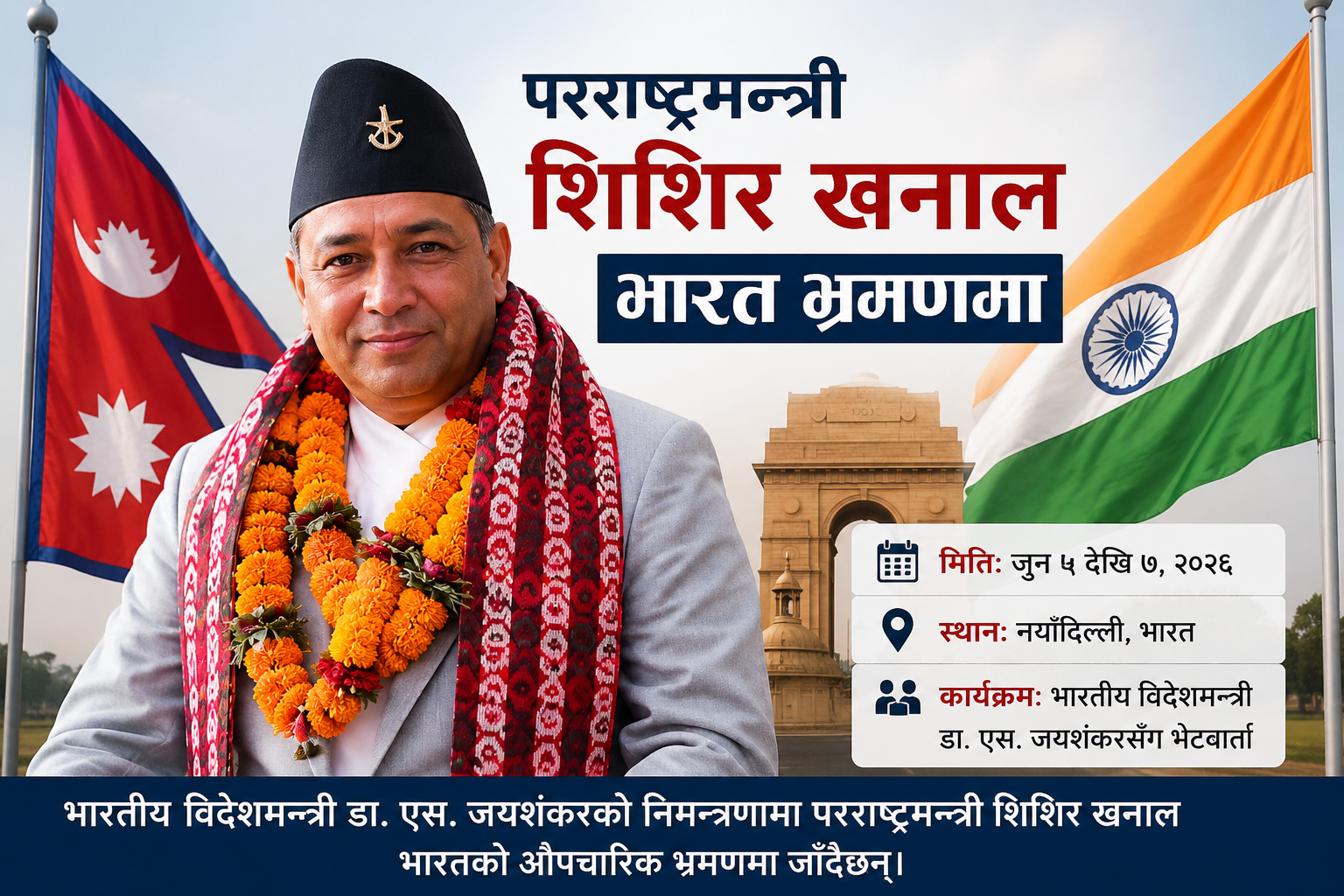 परराष्ट्रमन्त्री शिशिर खनाल आजदेखि भारत भ्रमणमा